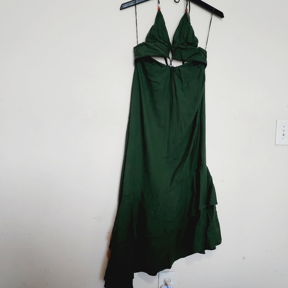 Zara Ruffled Linen Viscose Blend Asymmetric Hem Midi Dress - Picture 5 of 7